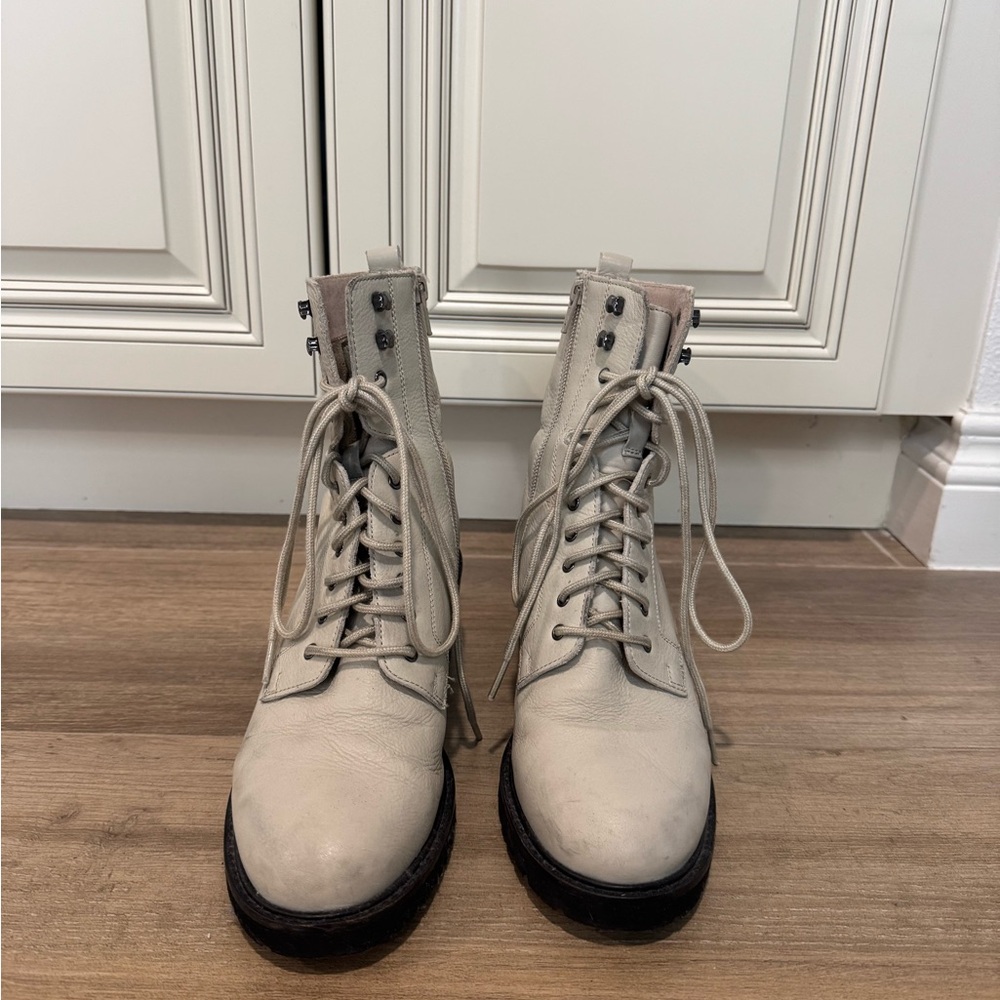 Cream Lace-Up Boots